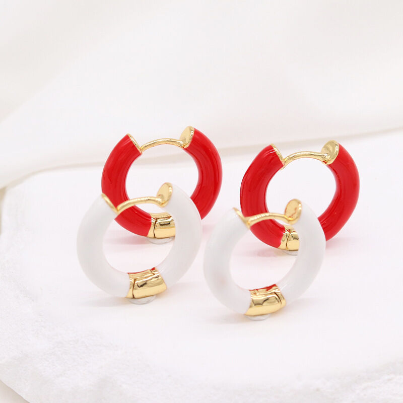 quality New Colorful Enamel Fashion Jewelry Earrings Holiday Style Brass 18K Gold Plated Red and White Enamel Women's Hoop Earring factory