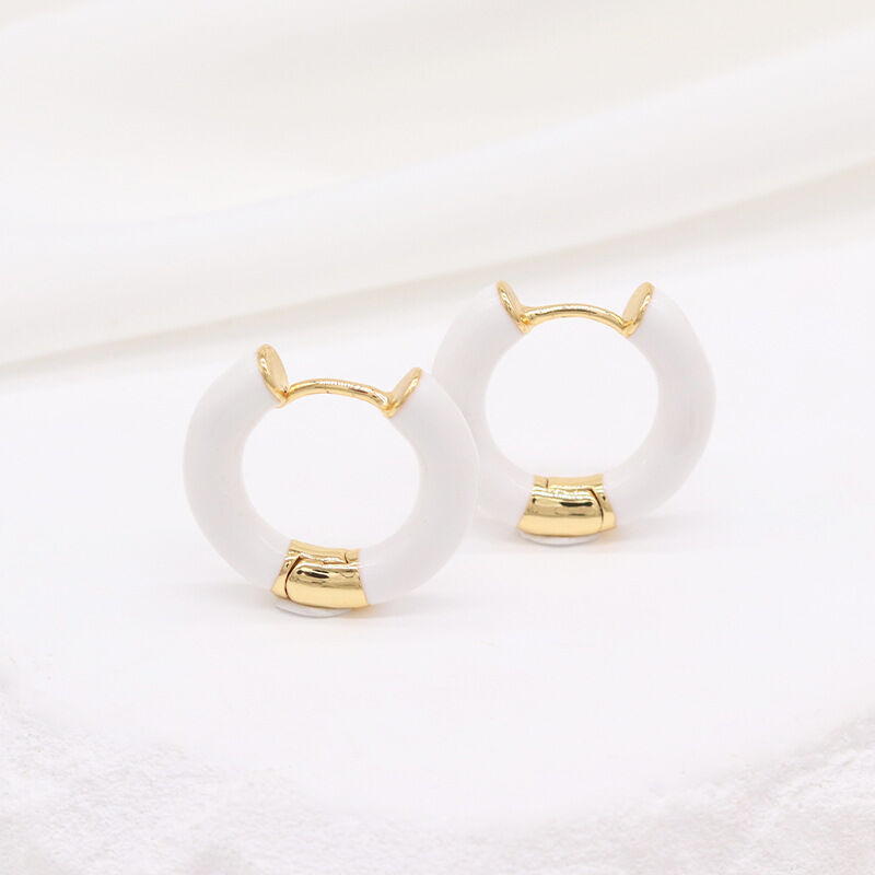 quality New Colorful Enamel Fashion Jewelry Earrings Holiday Style Brass 18K Gold Plated Red and White Enamel Women's Hoop Earring factory