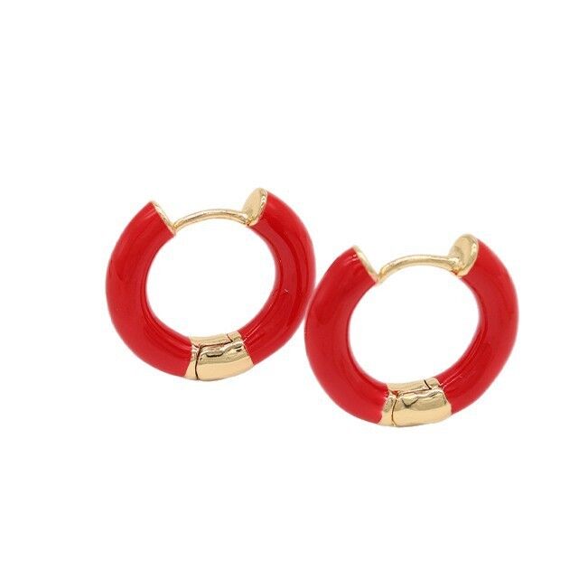 quality New Colorful Enamel Fashion Jewelry Earrings Holiday Style Brass 18K Gold Plated Red and White Enamel Women's Hoop Earring factory
