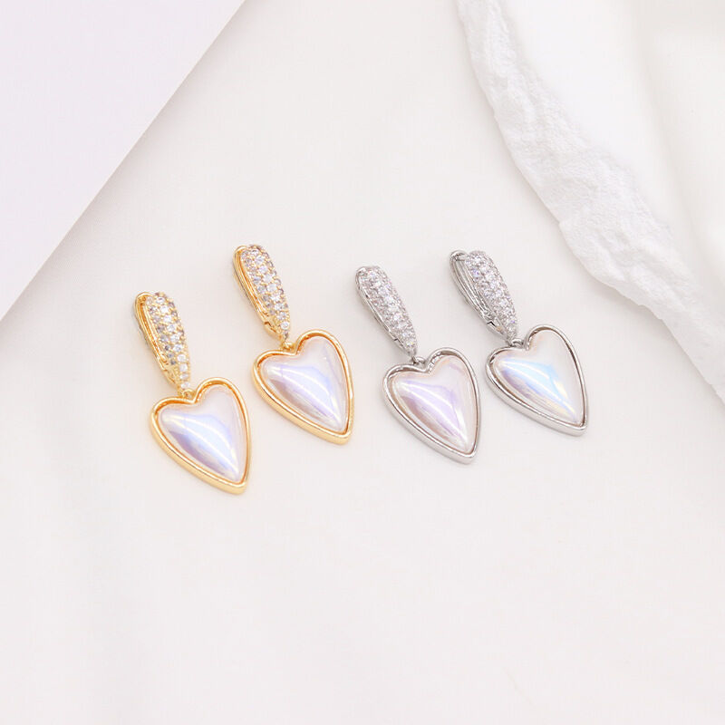 quality 14K Gold Plating Fashion New Design Pearl Heart Shaped Zircon Hoop Earring for Women's Jewelry Earrings factory