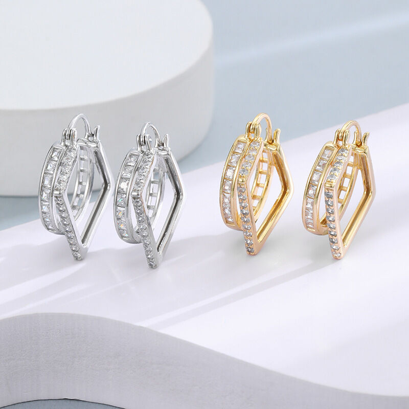 quality Wholesale Brass 14K Gold Sliver Post Zircon Ear Hoop Earring Hot Selling Round Shape White CZ Hoop Earrings for Women Jewelry factory