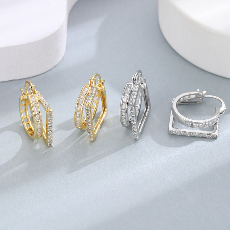 quality Wholesale Brass 14K Gold Sliver Post Zircon Ear Hoop Earring Hot Selling Round Shape White CZ Hoop Earrings for Women Jewelry factory