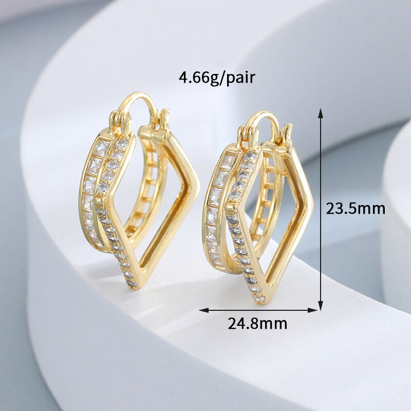 quality Wholesale Brass 14K Gold Sliver Post Zircon Ear Hoop Earring Hot Selling Round Shape White CZ Hoop Earrings for Women Jewelry factory
