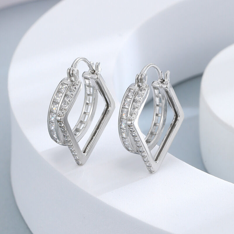 quality Wholesale Brass 14K Gold Sliver Post Zircon Ear Hoop Earring Hot Selling Round Shape White CZ Hoop Earrings for Women Jewelry factory