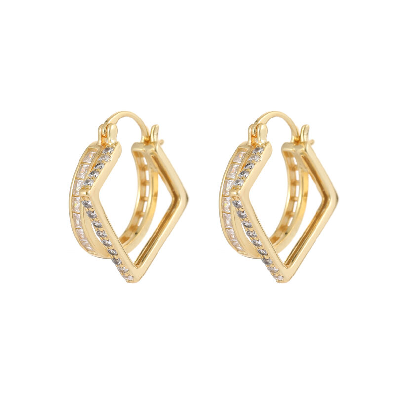 quality Wholesale Brass 14K Gold Sliver Post Zircon Ear Hoop Earring Hot Selling Round Shape White CZ Hoop Earrings for Women Jewelry factory