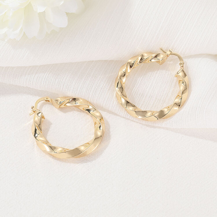 Quality Fashion High Quality Brass 14K Gold Plated Large Twisted Hoop Earrings factory