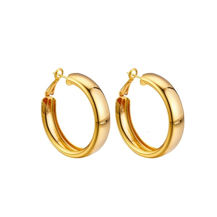 quality Fashion Hip Hop Jewelry Earring Brass 14K Plated Real Gold Exaggerated Large Round Smooth Surface Hoop Earrings factory