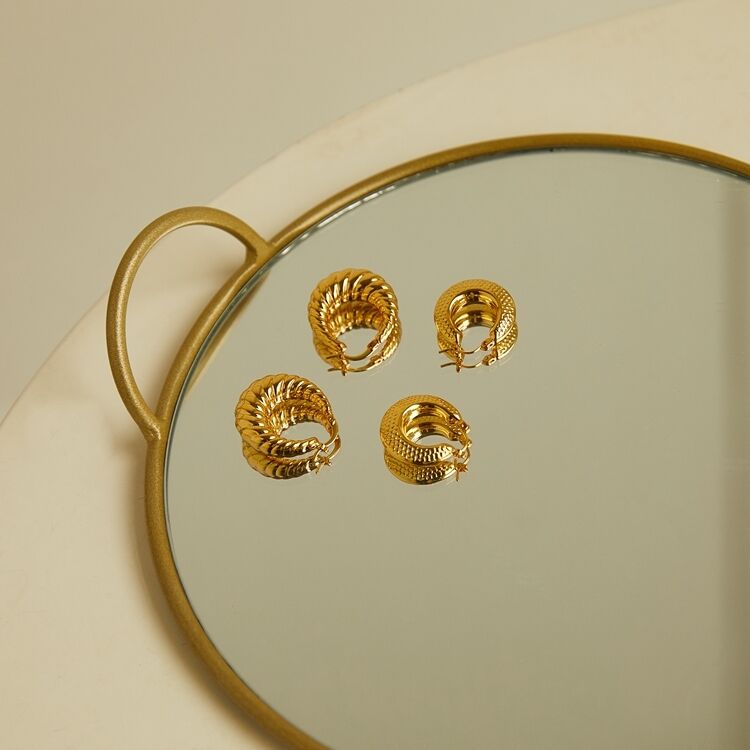 quality New Style 14K Gold Plated Croissant Shape Stainless Steel Hoop Earrings factory