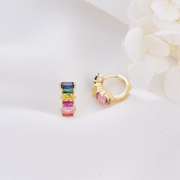 quality Fashion Design Rainbow Jewelry Hoop Earring 14K Gold Plated Multicolor Zircon Women's Earrings factory