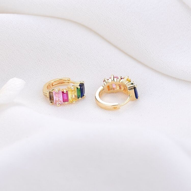 quality Fashion Design Rainbow Jewelry Hoop Earring 14K Gold Plated Multicolor Zircon Women's Earrings factory