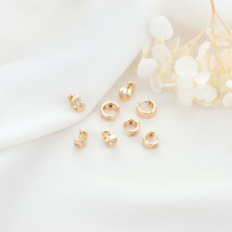 quality Wholesale Fashion 14K Gold Plated Jewelry Hoop Earrings With Round Zircon Cross and Heart Patterns Huggie Earring factory