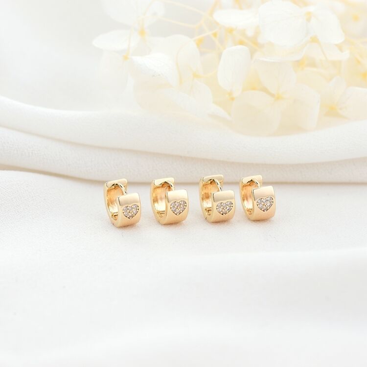 quality Wholesale Fashion 14K Gold Plated Jewelry Hoop Earrings With Round Zircon Cross and Heart Patterns Huggie Earring factory