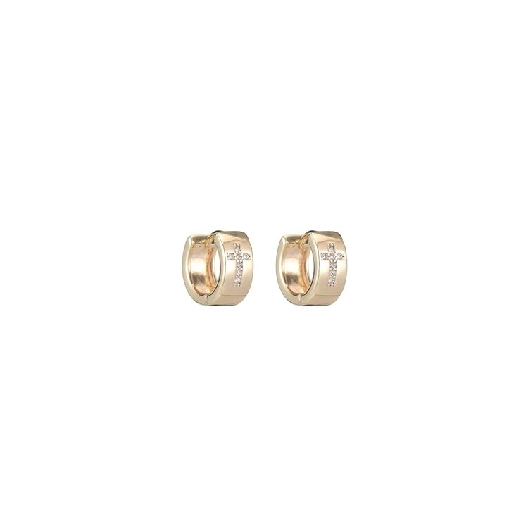 quality Wholesale Fashion 14K Gold Plated Jewelry Hoop Earrings With Round Zircon Cross and Heart Patterns Huggie Earring factory