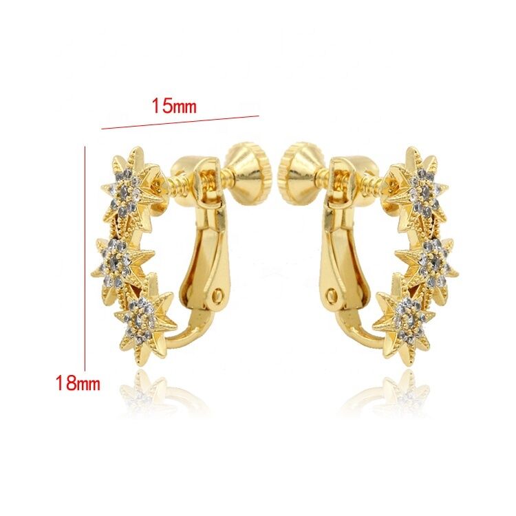 quality Hot Selling Fashion 18K Gold Plated Star Zircon Earring Without Ear Needles Clip Style Women's Earrings factory