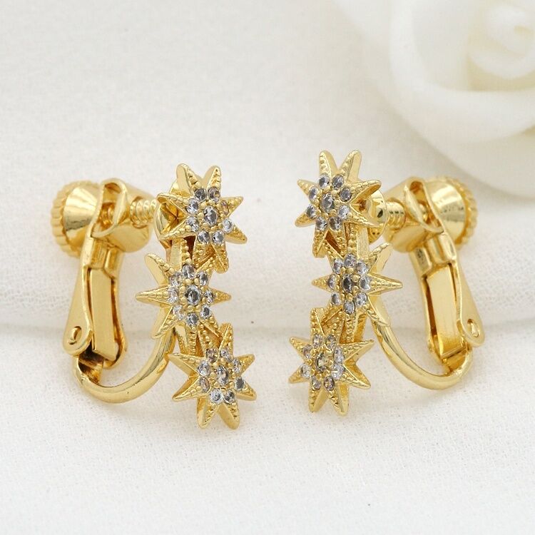 quality Hot Selling Fashion 18K Gold Plated Star Zircon Earring Without Ear Needles Clip Style Women's Earrings factory