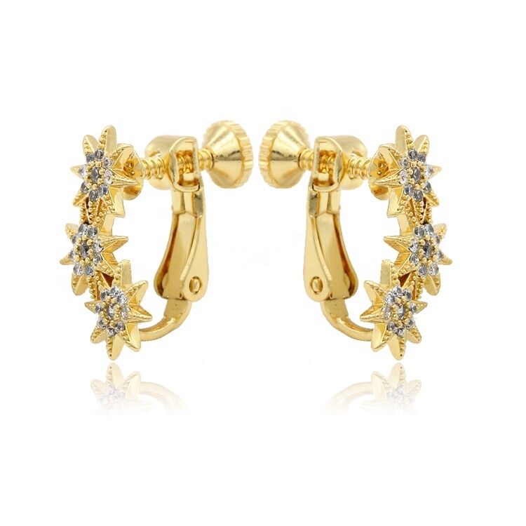 quality Hot Selling Fashion 18K Gold Plated Star Zircon Earring Without Ear Needles Clip Style Women's Earrings factory