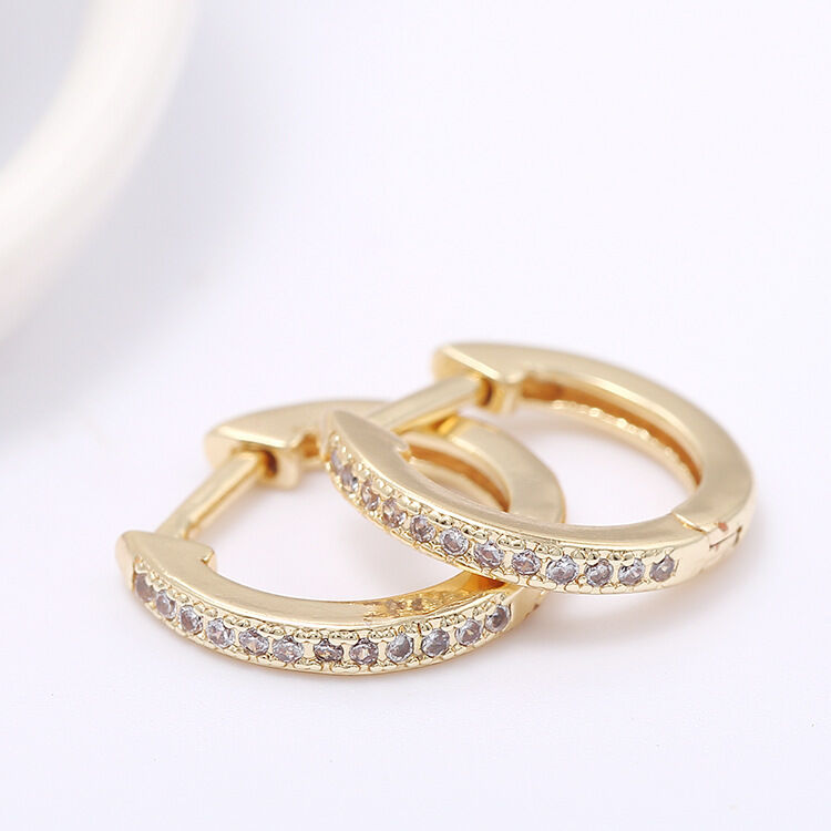 quality Fashion Design 14K Gold Plated Zircon Inlaid Round Huggie Earrings for Women's Jewelry Earring factory