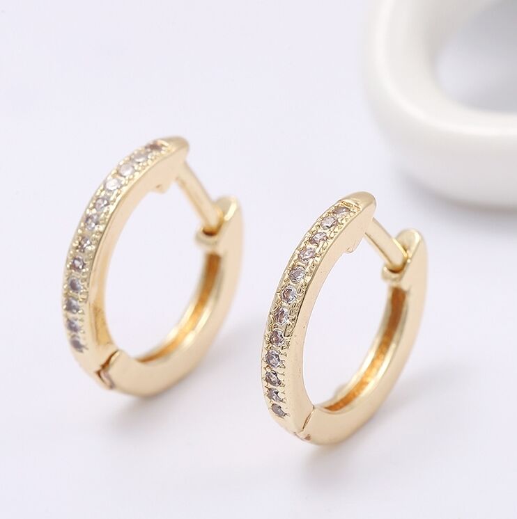 quality Fashion Design 14K Gold Plated Zircon Inlaid Round Huggie Earrings for Women's Jewelry Earring factory