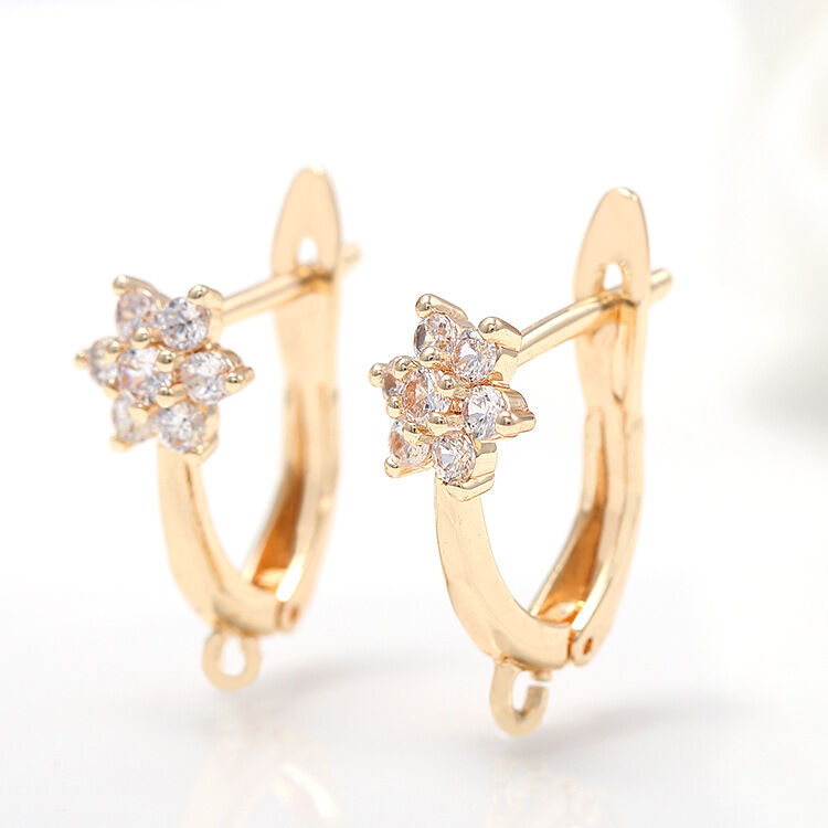 quality Wholesale High Quality Inlaid Exquisite Zircon Hoop Earrings 14K Gold Plated Flower Shape Diy Earring factory