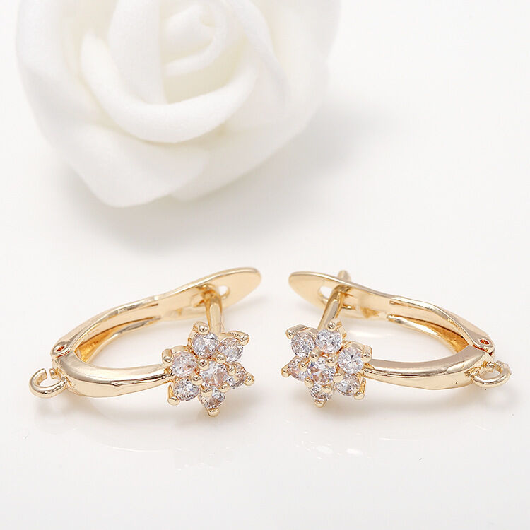 quality Wholesale High Quality Inlaid Exquisite Zircon Hoop Earrings 14K Gold Plated Flower Shape Diy Earring factory