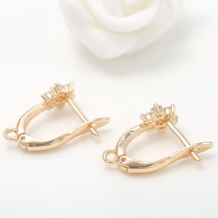 quality Wholesale High Quality Inlaid Exquisite Zircon Hoop Earrings 14K Gold Plated Flower Shape Diy Earring factory