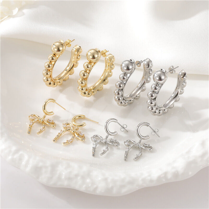 quality Wholesale Fashion Brass 14K Gold Plated Spherical Hoop Earrings Birthday Party Jewelry Gift for Women factory