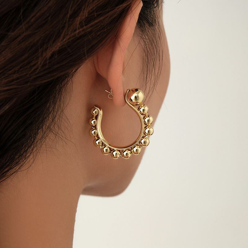 quality Wholesale Fashion Brass 14K Gold Plated Spherical Hoop Earrings Birthday Party Jewelry Gift for Women factory