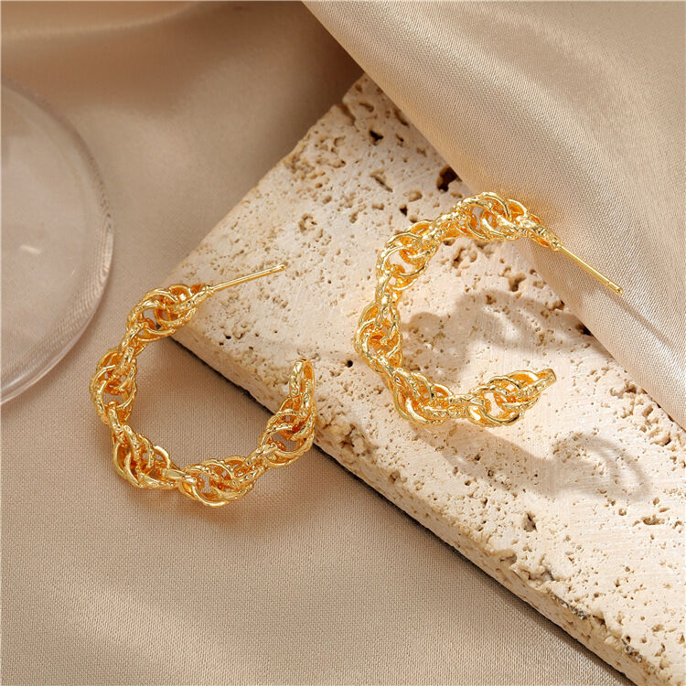 quality 14K Gold-Plated Earring Zircon Large Hoop Earrings 925 Silver Needle Five-Pointed Star Twist Earrings for Women factory