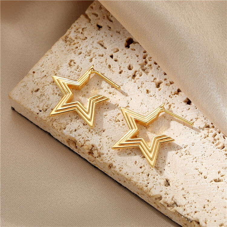 quality 14K Gold-Plated Earring Zircon Large Hoop Earrings 925 Silver Needle Five-Pointed Star Twist Earrings for Women factory