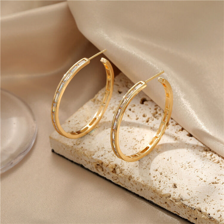 quality 14K Gold-Plated Earring Zircon Large Hoop Earrings 925 Silver Needle Five-Pointed Star Twist Earrings for Women factory