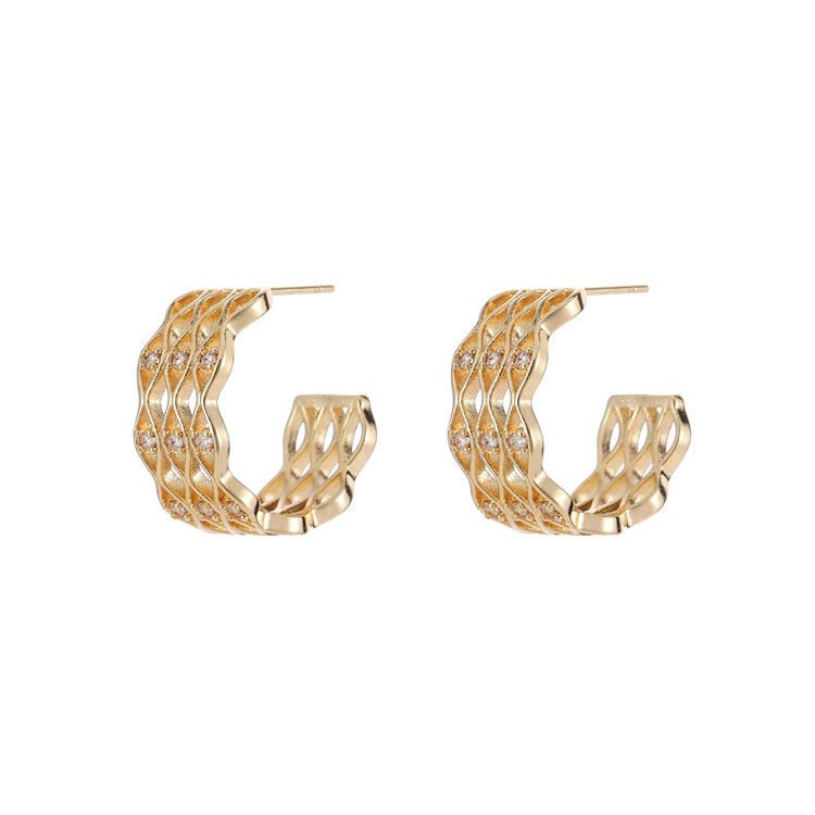 quality 14K Gold-Plated Earring Zircon Large Hoop Earrings 925 Silver Needle Five-Pointed Star Twist Earrings for Women factory