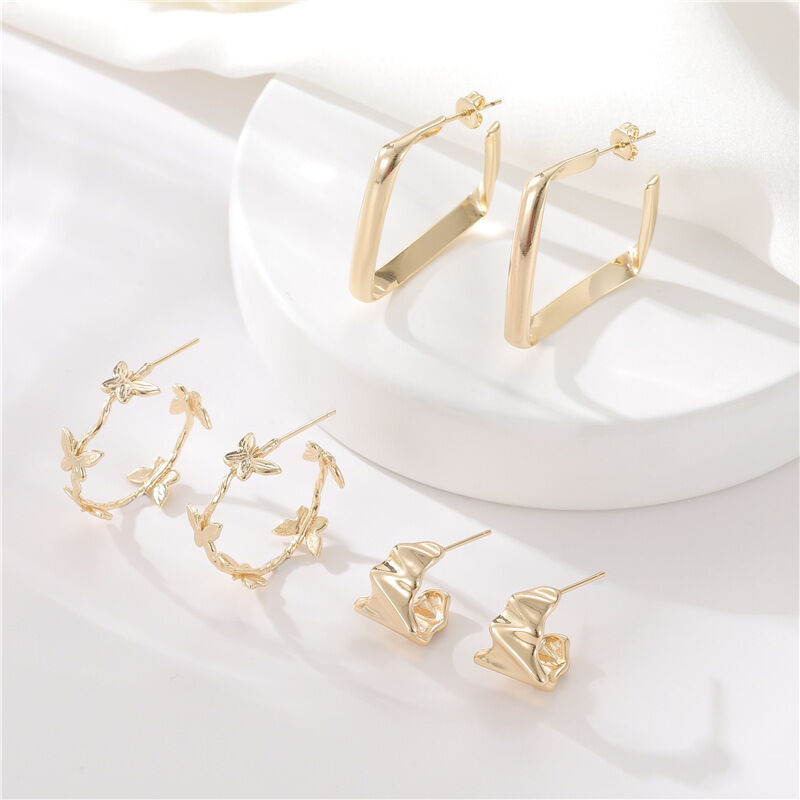 quality Wholesale Fashion Brass 14K Gold S925 Silver Needle Earrings Butterfly Irregular Earrings Square Earrings factory