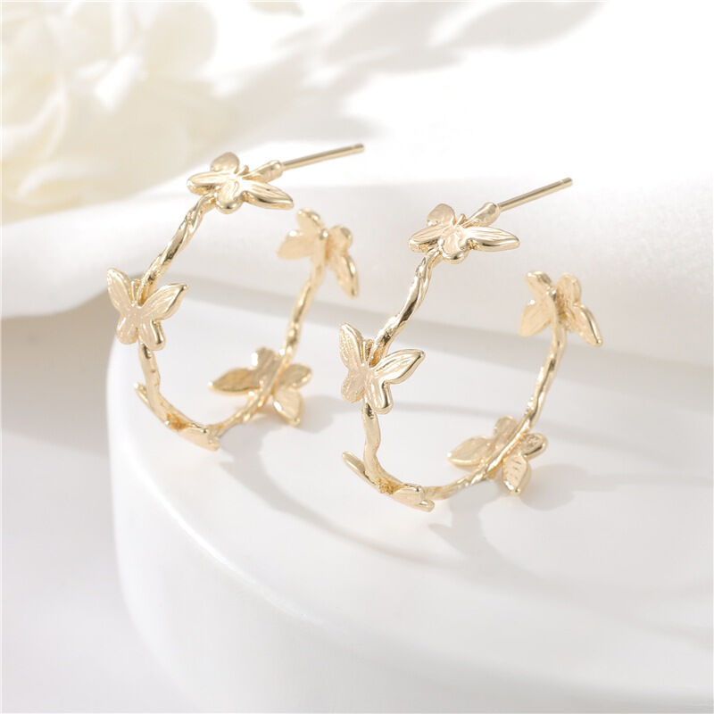 quality Wholesale Fashion Brass 14K Gold S925 Silver Needle Earrings Butterfly Irregular Earrings Square Earrings factory