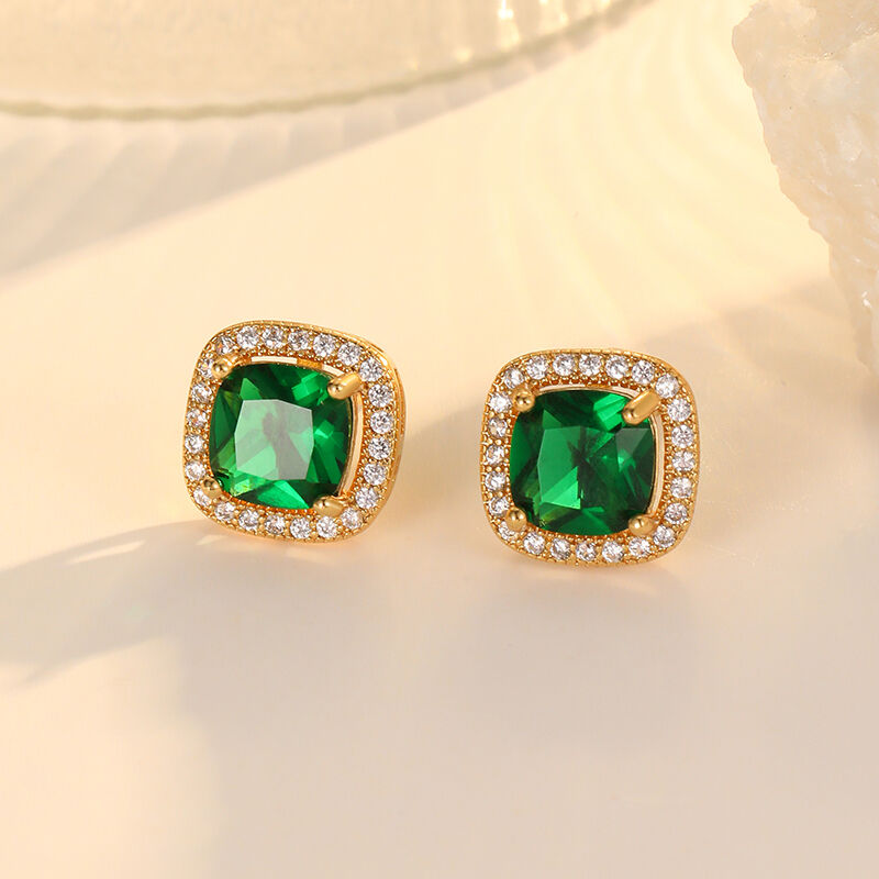 quality Hot Selling 18K Gold Plated Fashion Temperament Sugar Cube Zircon Dubai Earring Silver Post Women's Jewelry Studs Earrings factory