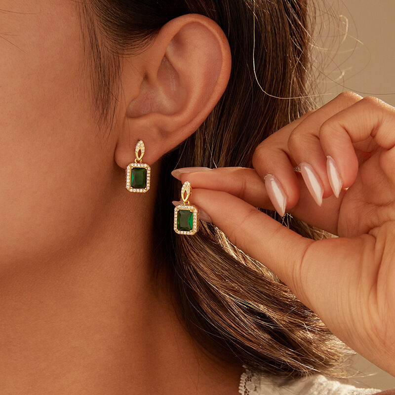 quality Hot Selling Retro Temperament Square Red Green Transparent Zircon Studs Earring High Grade Gemstone Women's Jewelry Earrings factory