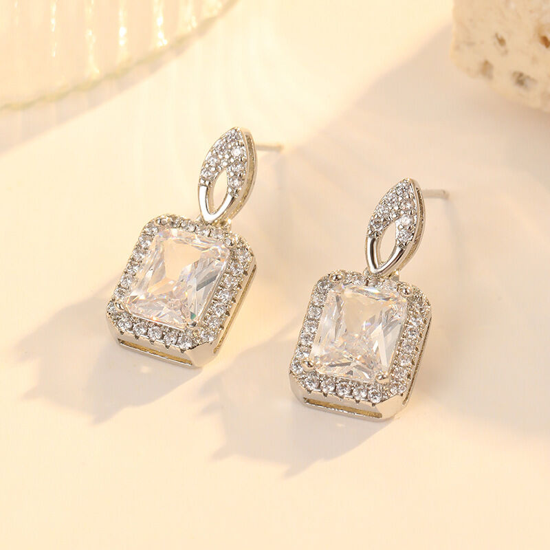 quality Hot Selling Retro Temperament Square Red Green Transparent Zircon Studs Earring High Grade Gemstone Women's Jewelry Earrings factory