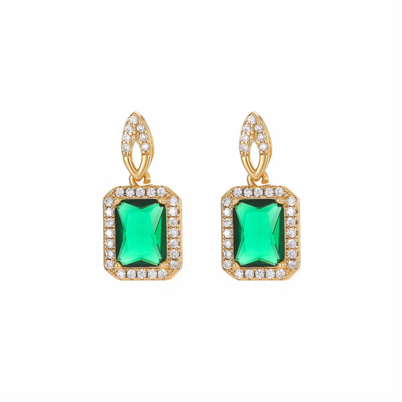 quality Hot Selling Retro Temperament Square Red Green Transparent Zircon Studs Earring High Grade Gemstone Women's Jewelry Earrings factory