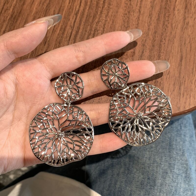 quality Wholesale Fashion Brass  Plated 14K Gold Statement Double Round Flower Stud Earring WaterproofVintage Jewelry Party Earrings factory