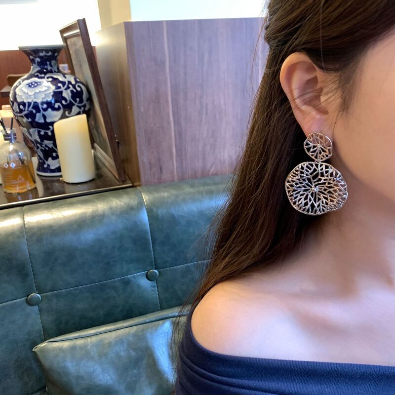 quality Wholesale Fashion Brass  Plated 14K Gold Statement Double Round Flower Stud Earring WaterproofVintage Jewelry Party Earrings factory