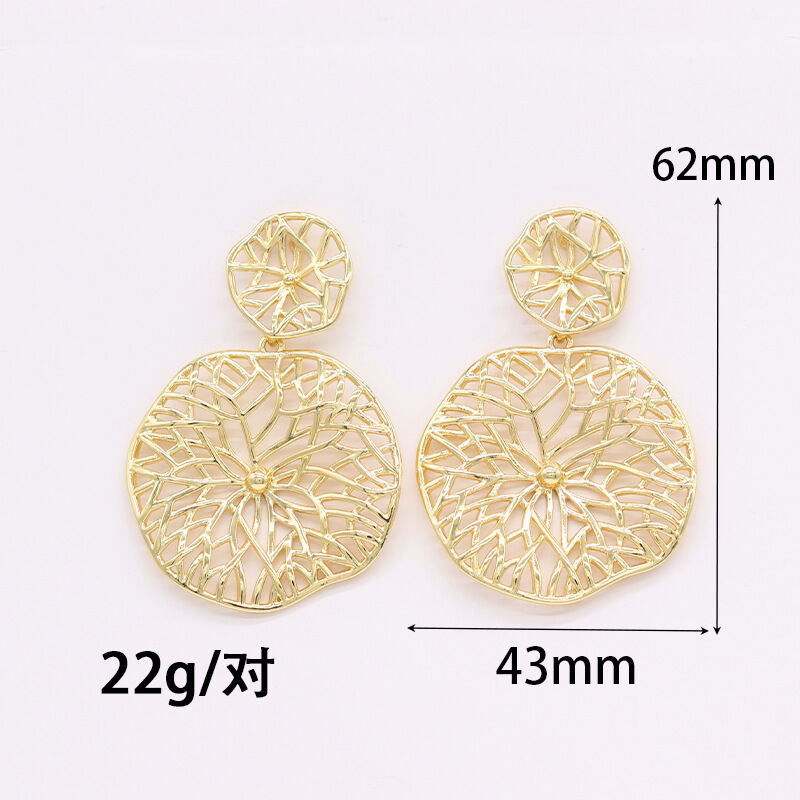 quality Wholesale Fashion Brass  Plated 14K Gold Statement Double Round Flower Stud Earring WaterproofVintage Jewelry Party Earrings factory