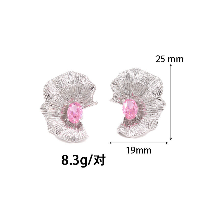 quality Fashion New Design Women Jewelry Earrings Pink and White Zircon Flower Petals 925 Silver Post with Left and Right Studs Earring factory