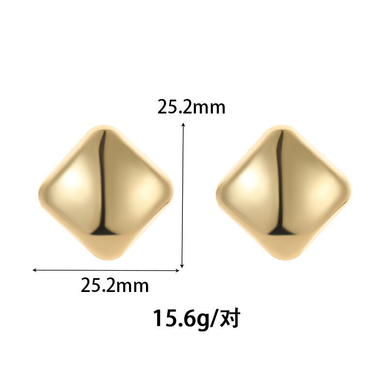 quality 2025 New Design Brass 18K Gold Plated 3D Stereoscopic Square Earring with Smooth Hollow Jewelry Studs Earrings factory