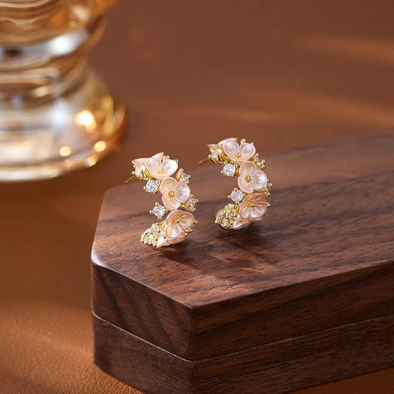 quality 2025 New Fashion Brass Zircon Earrings 14K Gold Plated  CZ  Flower Shape Women Ear Hoop Jewelry Accessories factory