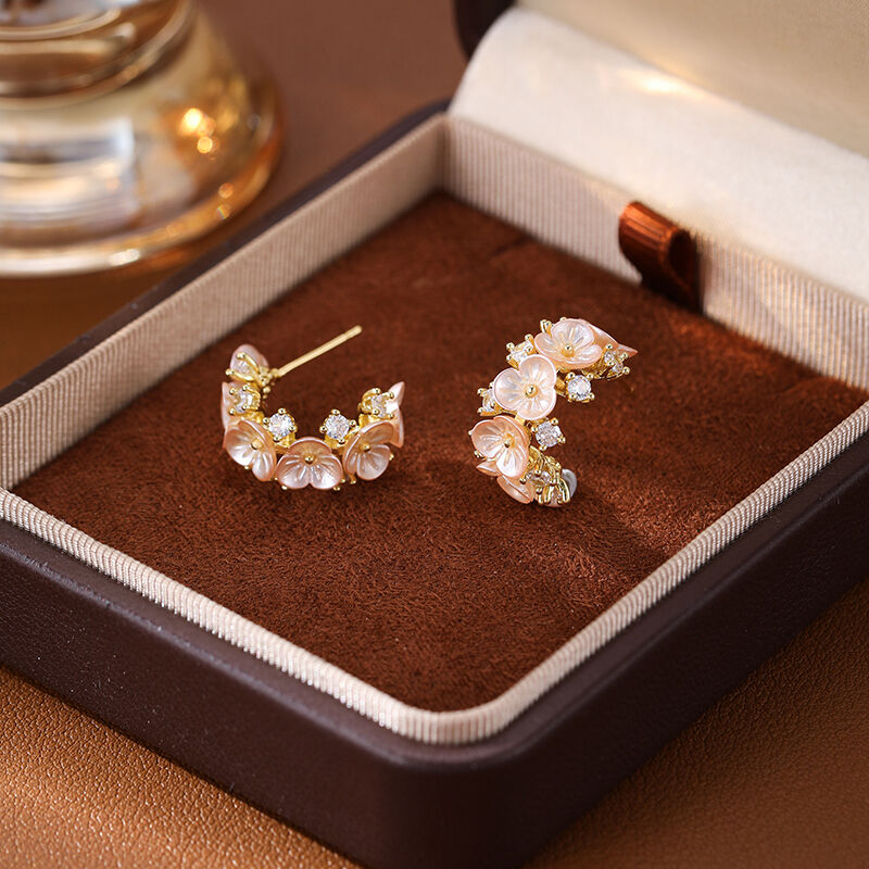 quality 2025 New Fashion Brass Zircon Earrings 14K Gold Plated  CZ  Flower Shape Women Ear Hoop Jewelry Accessories factory