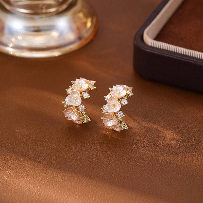 quality 2025 New Fashion Brass Zircon Earrings 14K Gold Plated  CZ  Flower Shape Women Ear Hoop Jewelry Accessories factory