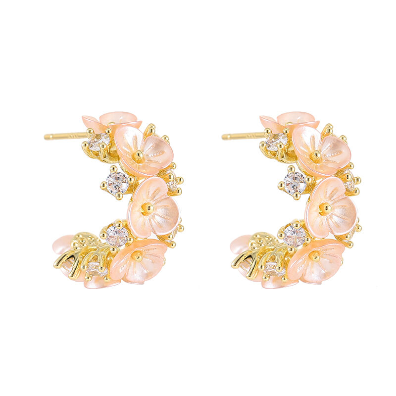 quality 2025 New Fashion Brass Zircon Earrings 14K Gold Plated  CZ  Flower Shape Women Ear Hoop Jewelry Accessories factory