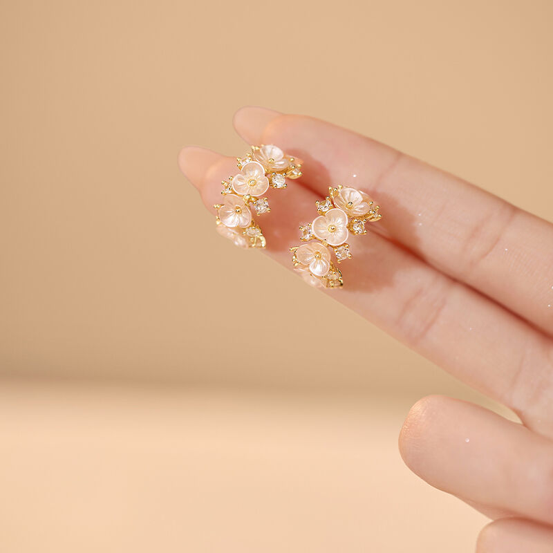 quality 2025 New Fashion Brass Zircon Earrings 14K Gold Plated  CZ  Flower Shape Women Ear Hoop Jewelry Accessories factory