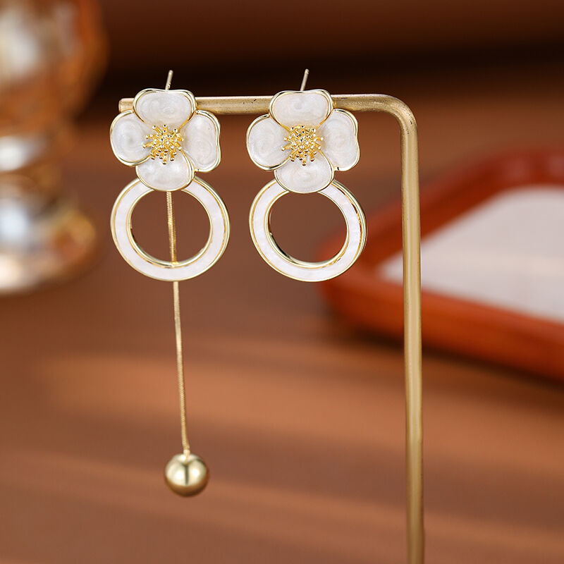 quality Fashion Earrings Jewelry Trendy 2025 Newest Women 14K Gold Plated Camellia Enamel Flower Hoop Earrings factory