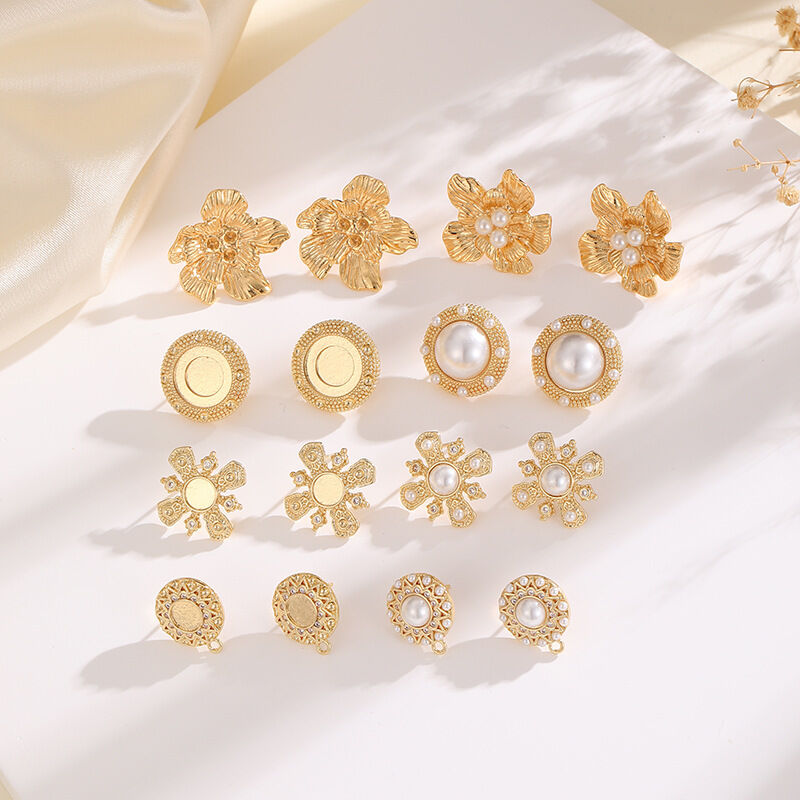 quality Fashion Brass Gold Plated Earring Round Mosquito Coil Flower Pearl Inlaid Zircon Studs DIY Geometric Women's Jewelry Earrings factory
