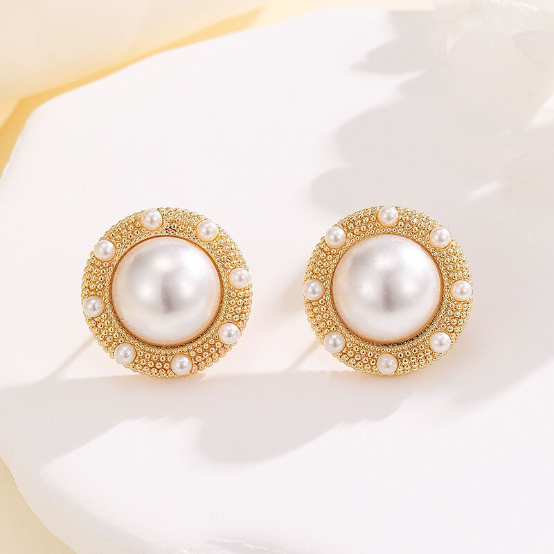 quality Fashion Brass Gold Plated Earring Round Mosquito Coil Flower Pearl Inlaid Zircon Studs DIY Geometric Women's Jewelry Earrings factory